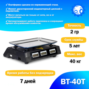 Торговые весы Foodatlas 40кг/2гр ВТ-40Т